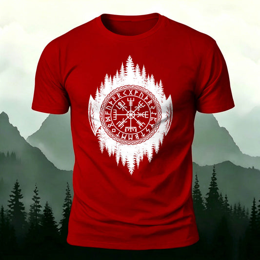 Cotton Retro Viking Compass Battle Axe Casual Tee