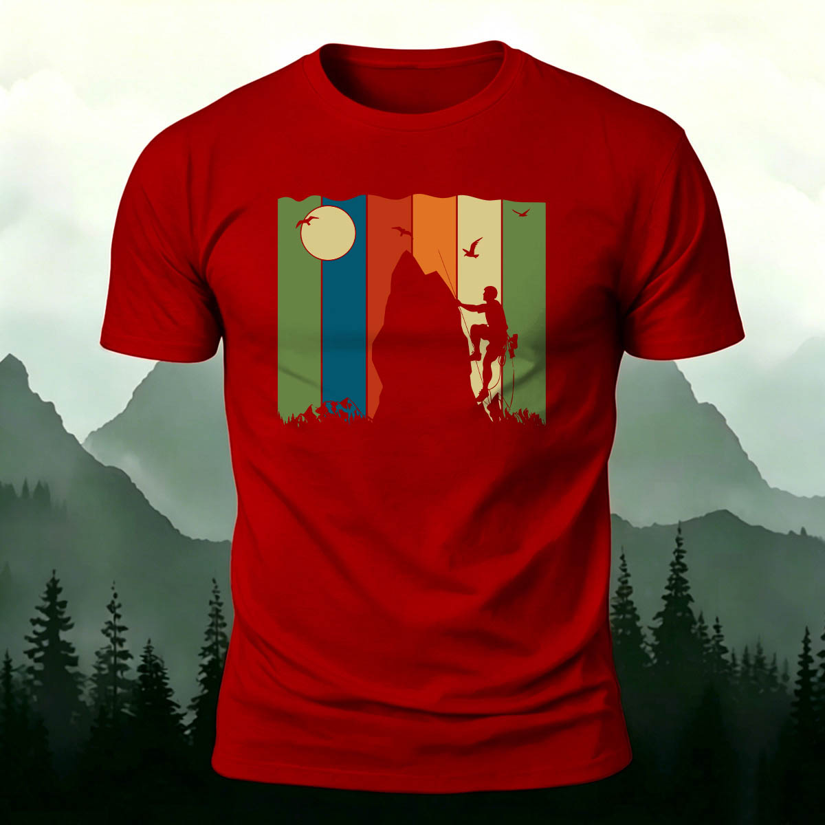 Artistic Rock Climbing Print Casual Outdoor Cotton T-Shirt