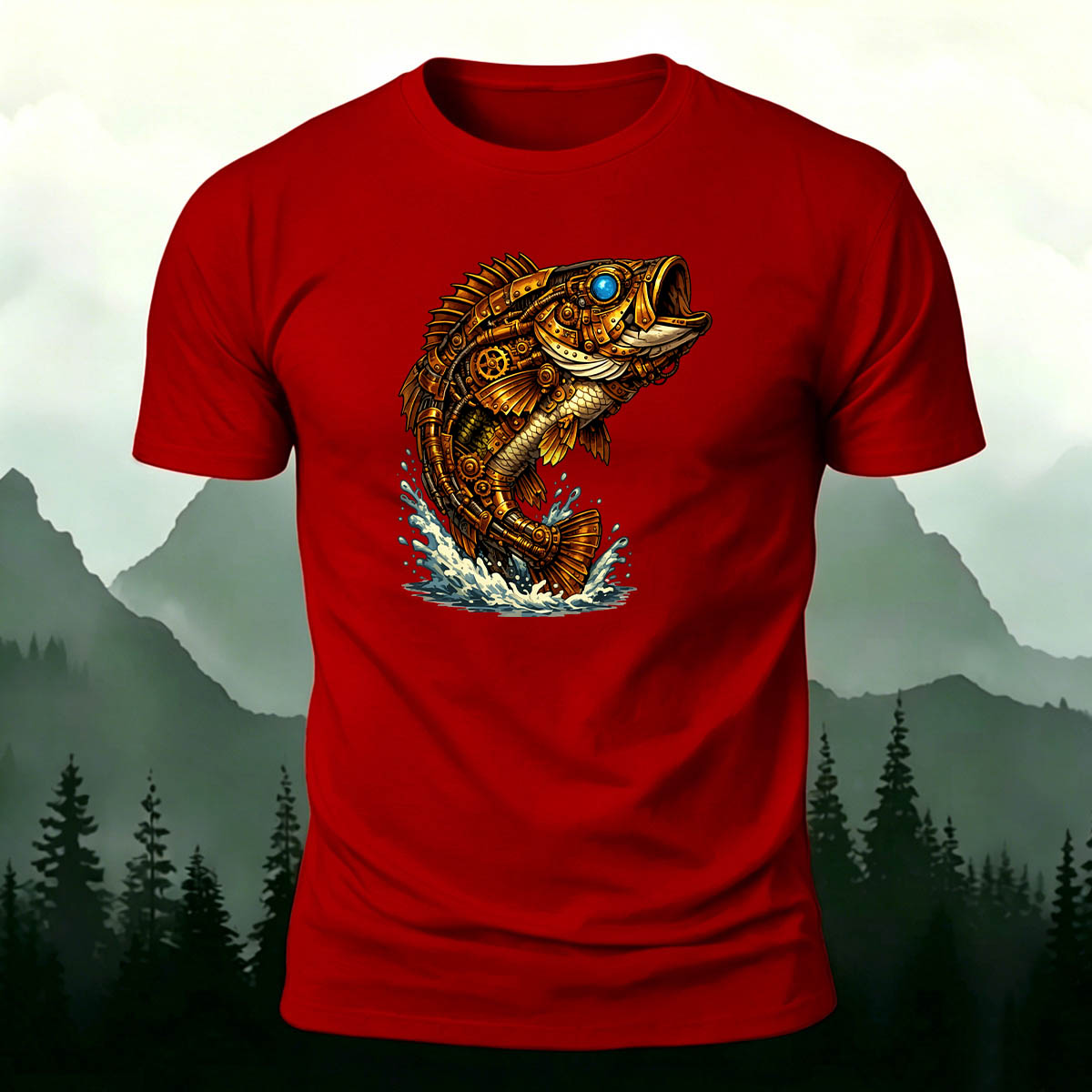 Mechanical Bass Print Outdoor Skin-Friendly T-Shirt