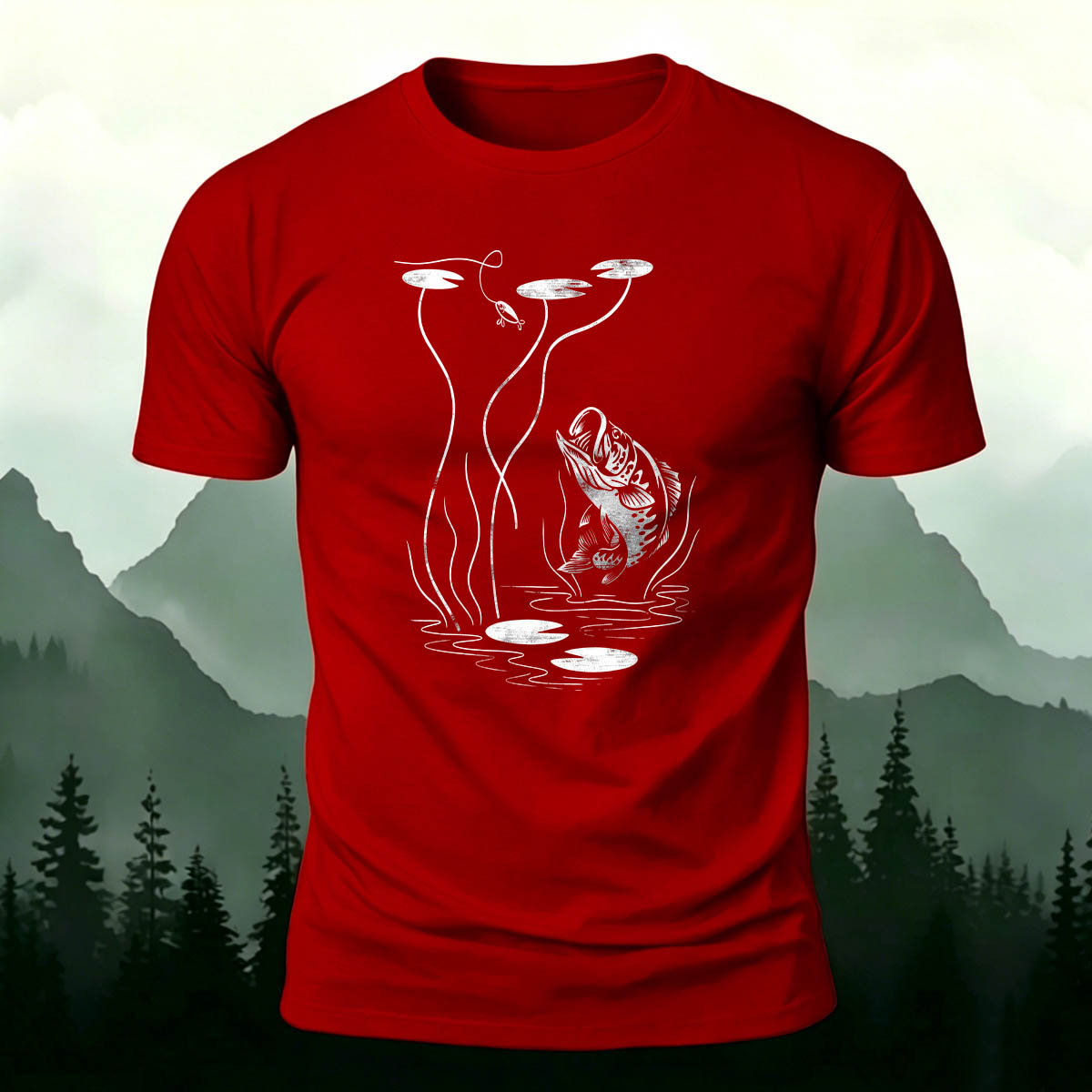 Fishing Print Natural Casual 100% Cotton T-Shirt