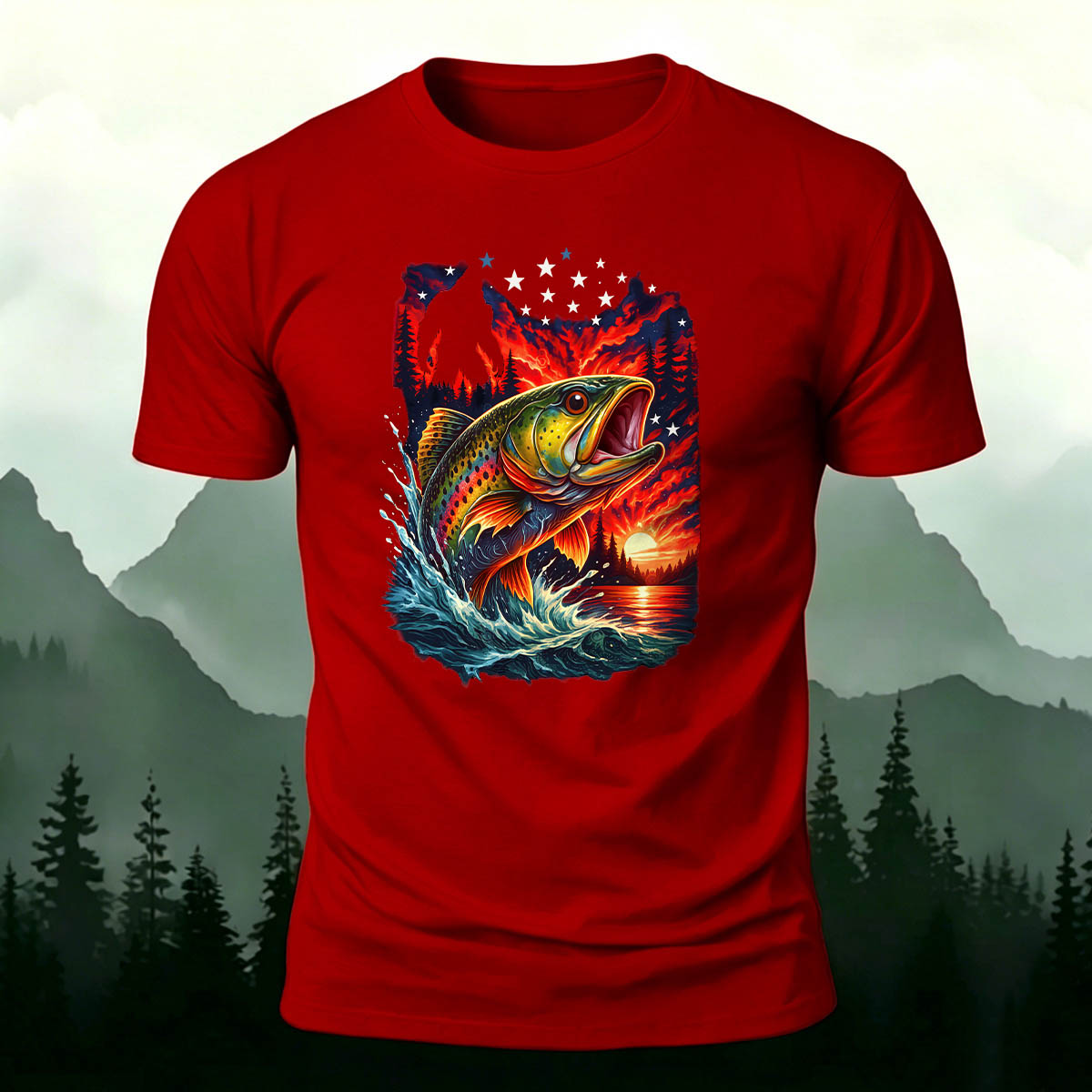 Trout Dusk Print Casual 100% Cotton T-Shirt