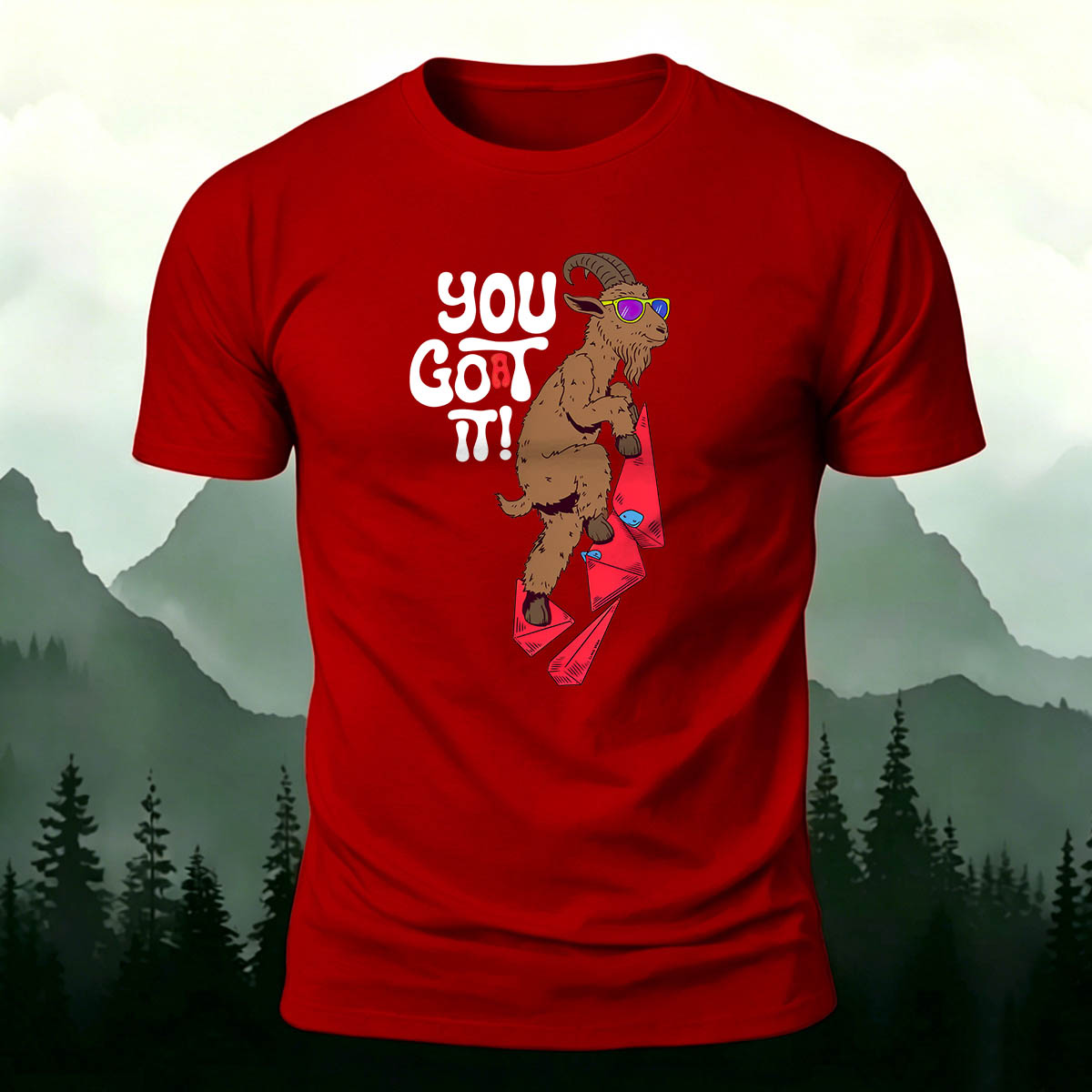 Rock-Climbing Goat Print Outdoor Cotton T-Shirt