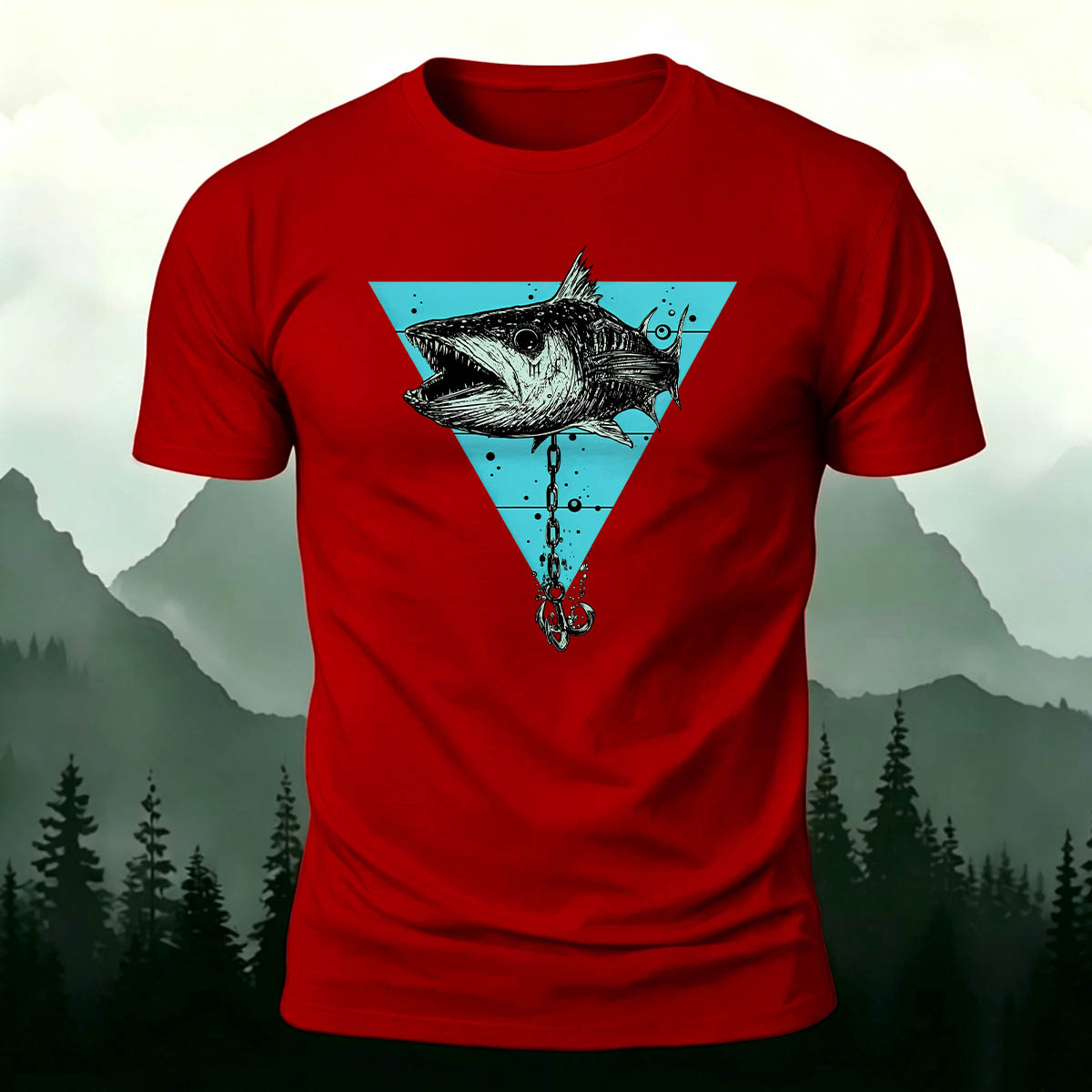 Vintage Fishing Chain Print 100% Cotton T-Shirt