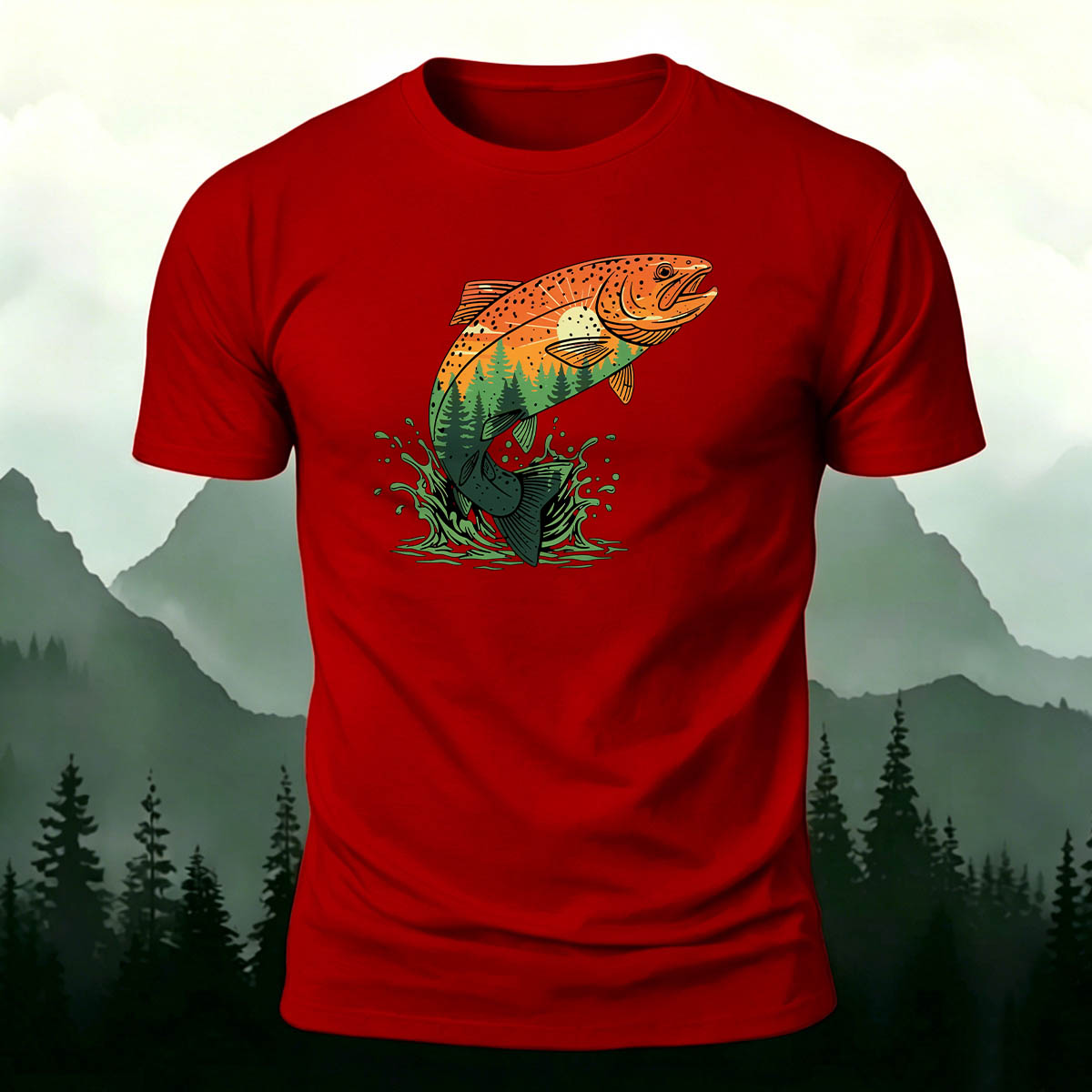 Trout Natural Print Casual Skin-Friendly T-Shirt