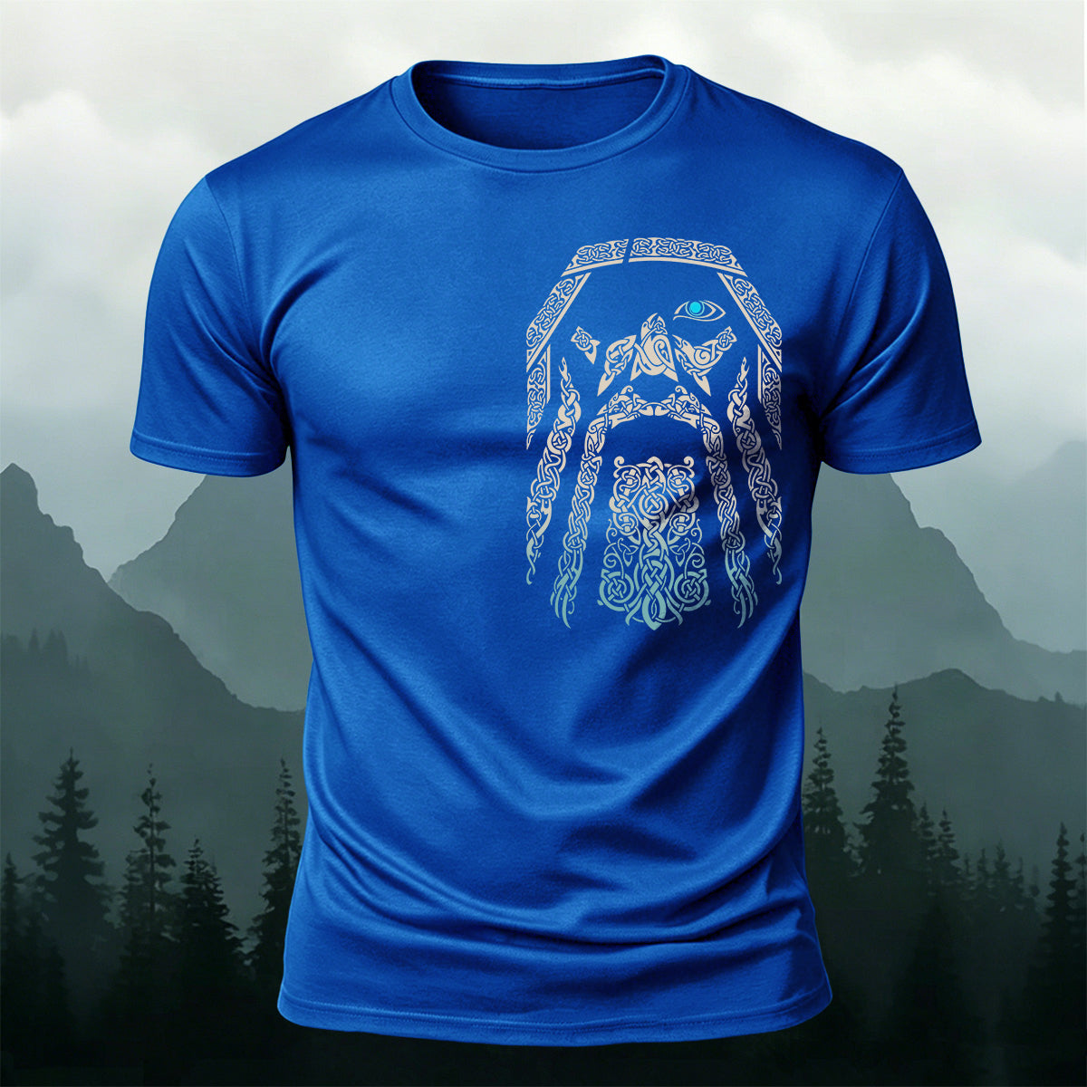 Norse Mythology Art Totem Premium Cotton T-Shirt Blue