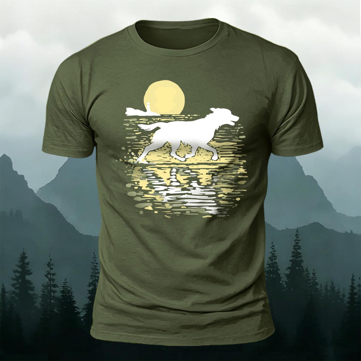 Wolf Running at Sunset Art Print Casual Cotton T-Shirt AMG