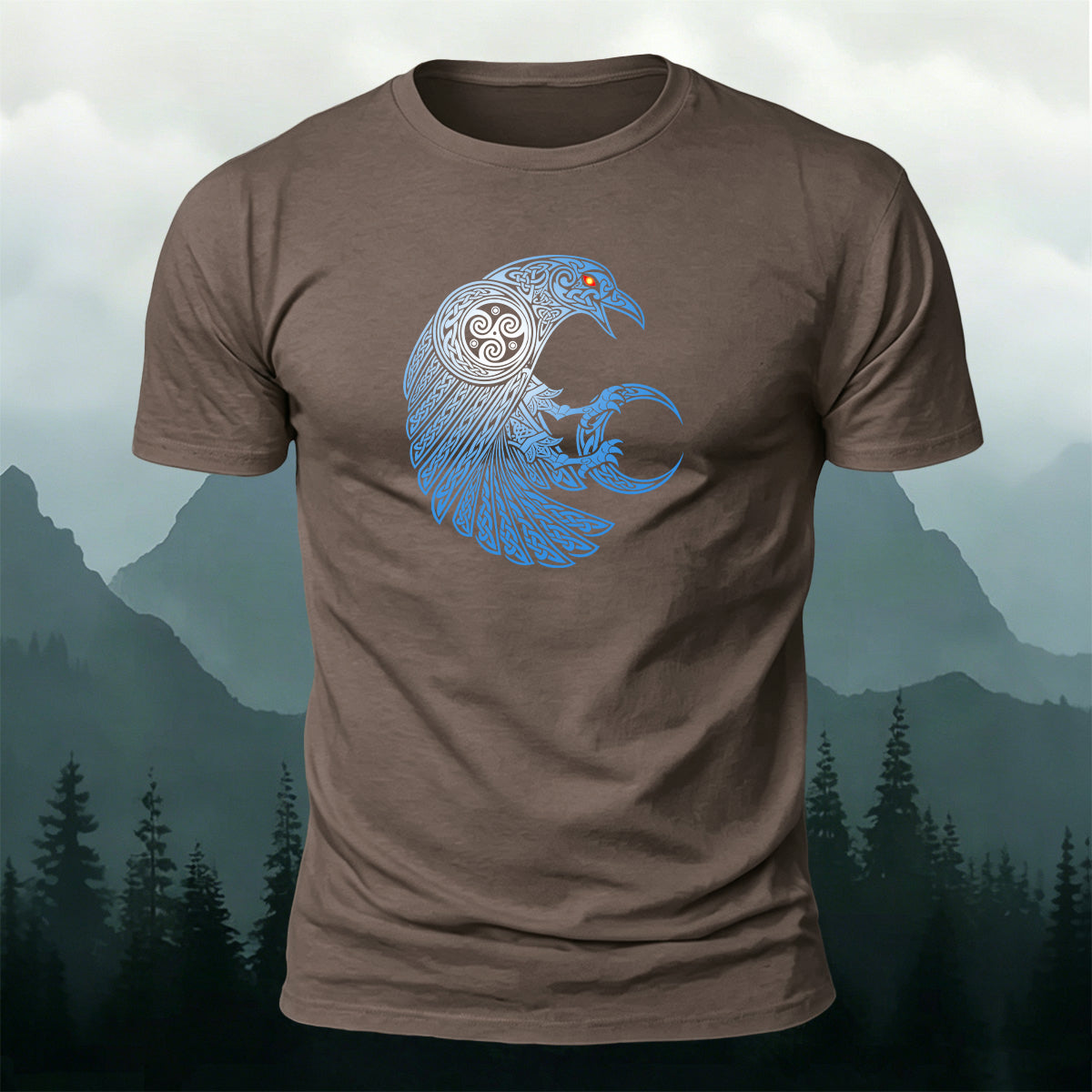 Red-Eyed Crow Print Soft-Touch Cotton T-Shirt