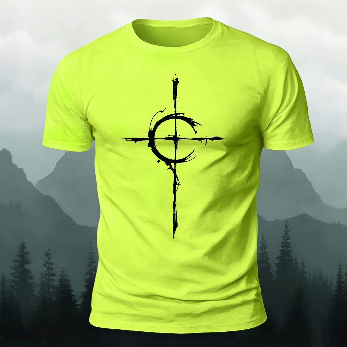 Cross-Pattern Ink Wash Print  Cotton T-shirt