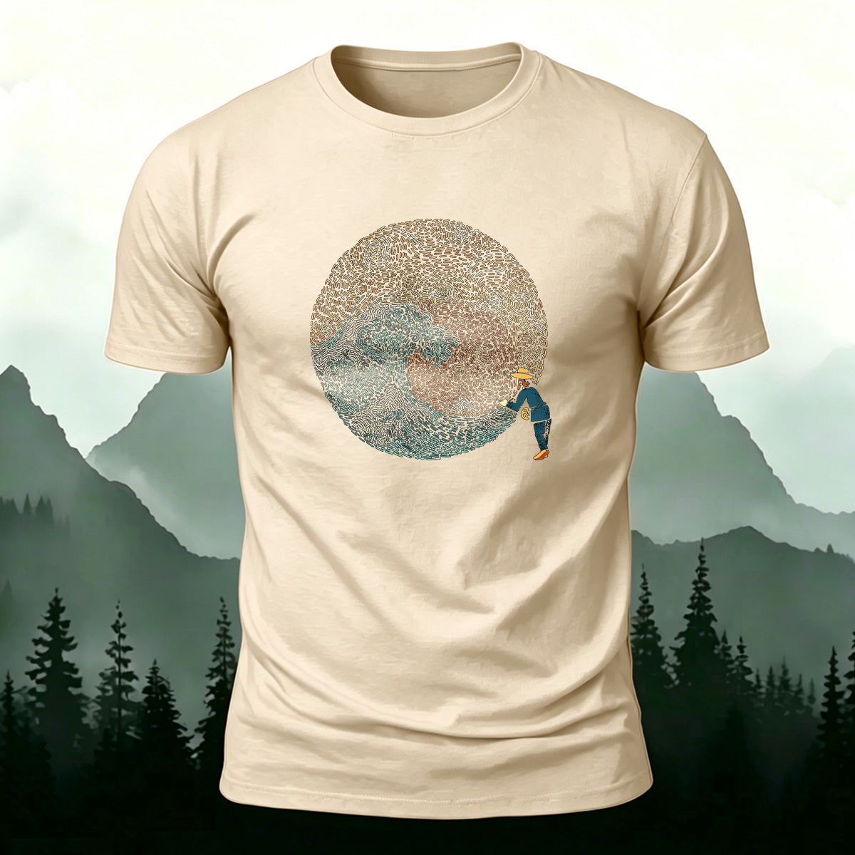 Abstract Wave Print Fashion Breathable Material T-shirt