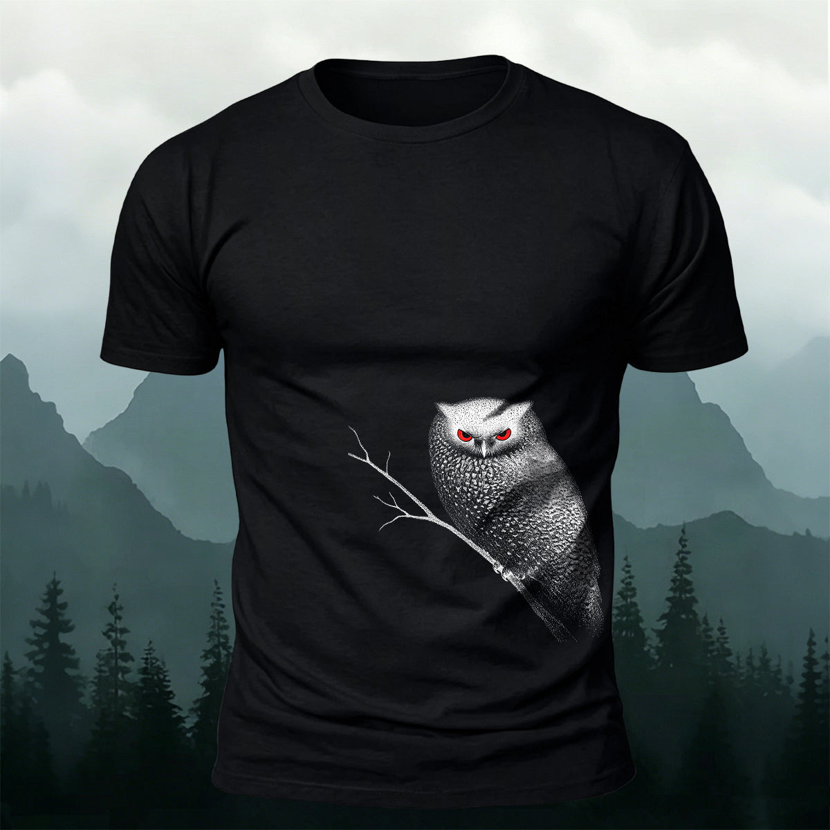 Red-eyed Owl Print Casual Cotton T-Shirt
