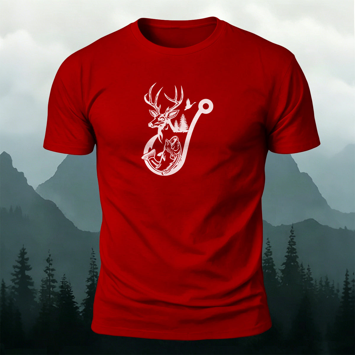 Deer Head Silhouette Print  Round-Neck Cotton T-Shirt