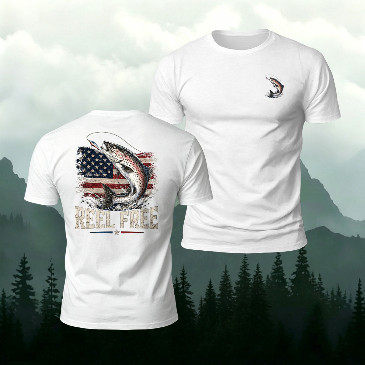 American Retro Trout Print 100% Cotton T-Shirt