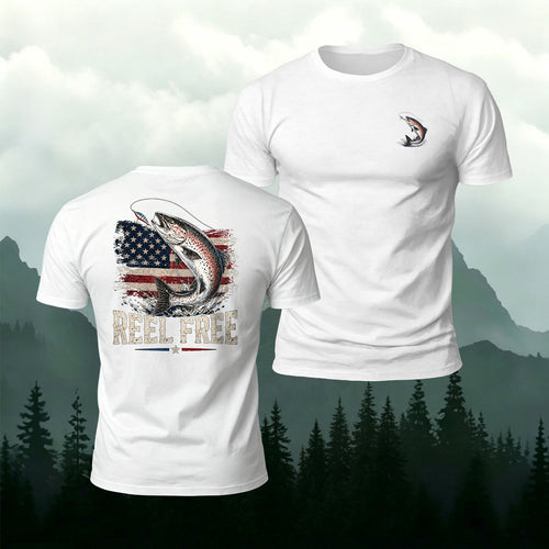 American Retro Trout Print 100% Cotton T-Shirt