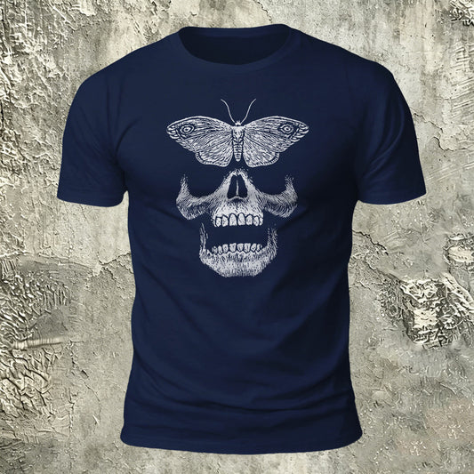 Vintage Butterfly Skull Print Casual Cotton T-Shirt