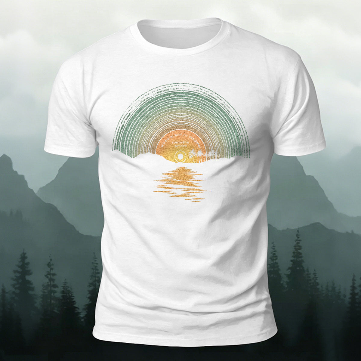 Sunset Scene Print Outdoor Style Casual T-Shirt