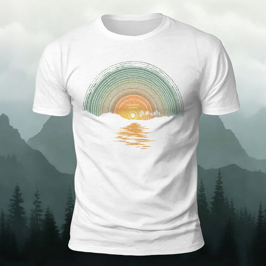 Sunset Scene Print Outdoor Style Casual T-Shirt