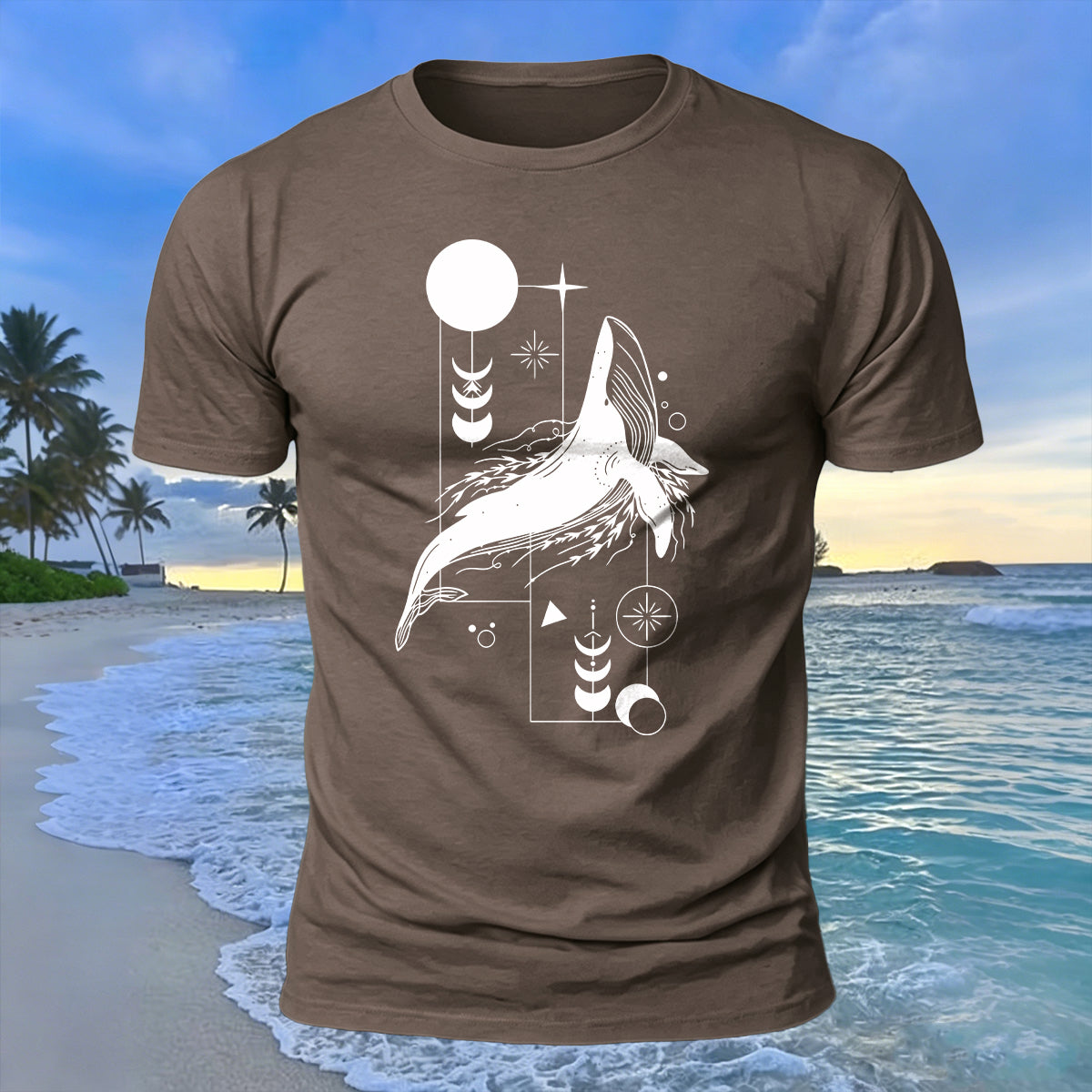 Whale Geometric Art Print 100% Cotton Casual T-Shirt