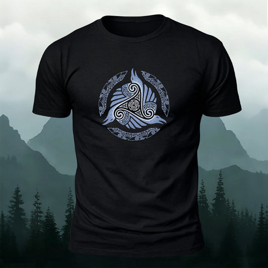 Viking Totem Print Casual Cotton T-Shirt