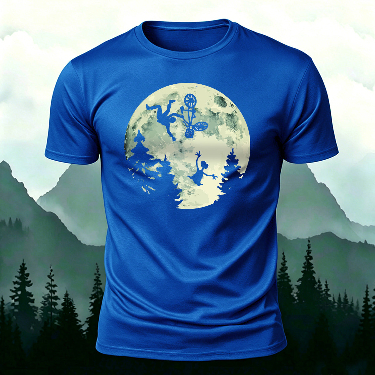Ride the Moon Casual Cotton T-Shirt Blue
