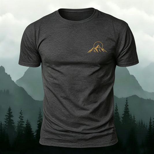 Simple Mountain Print Casual Breathable Material Tee Dark Grey