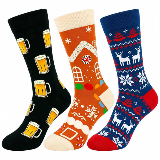 Beer Gingerbread House Reindeer Print Casual Socks