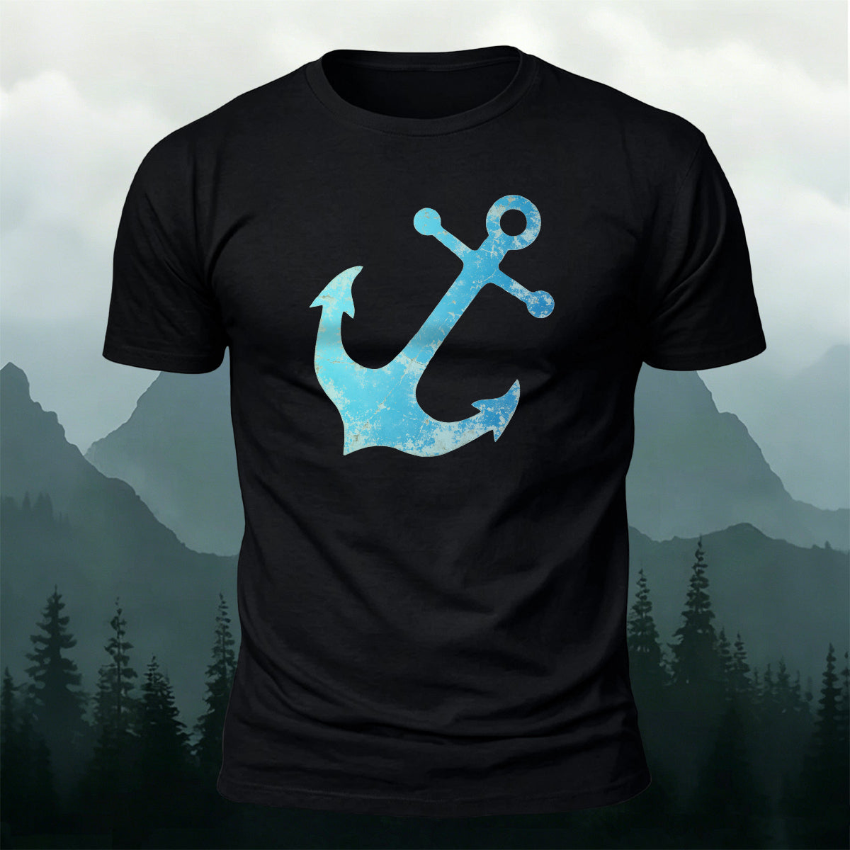 Vintage Blue Anchor Outdoor Casual Cotton T-Shirt