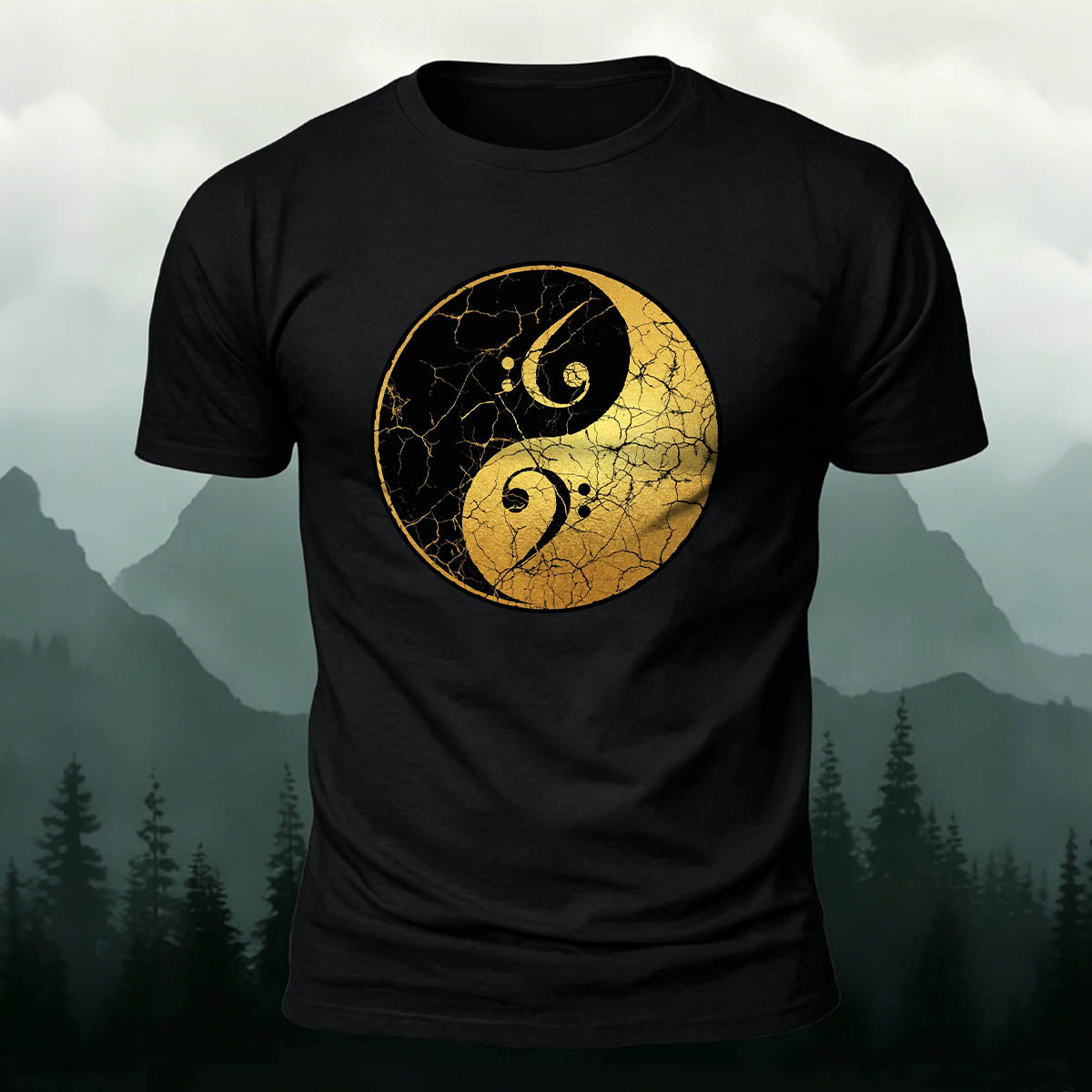 Musician Yin-Yang Symbol Print Casual Cotton T-Shirt
