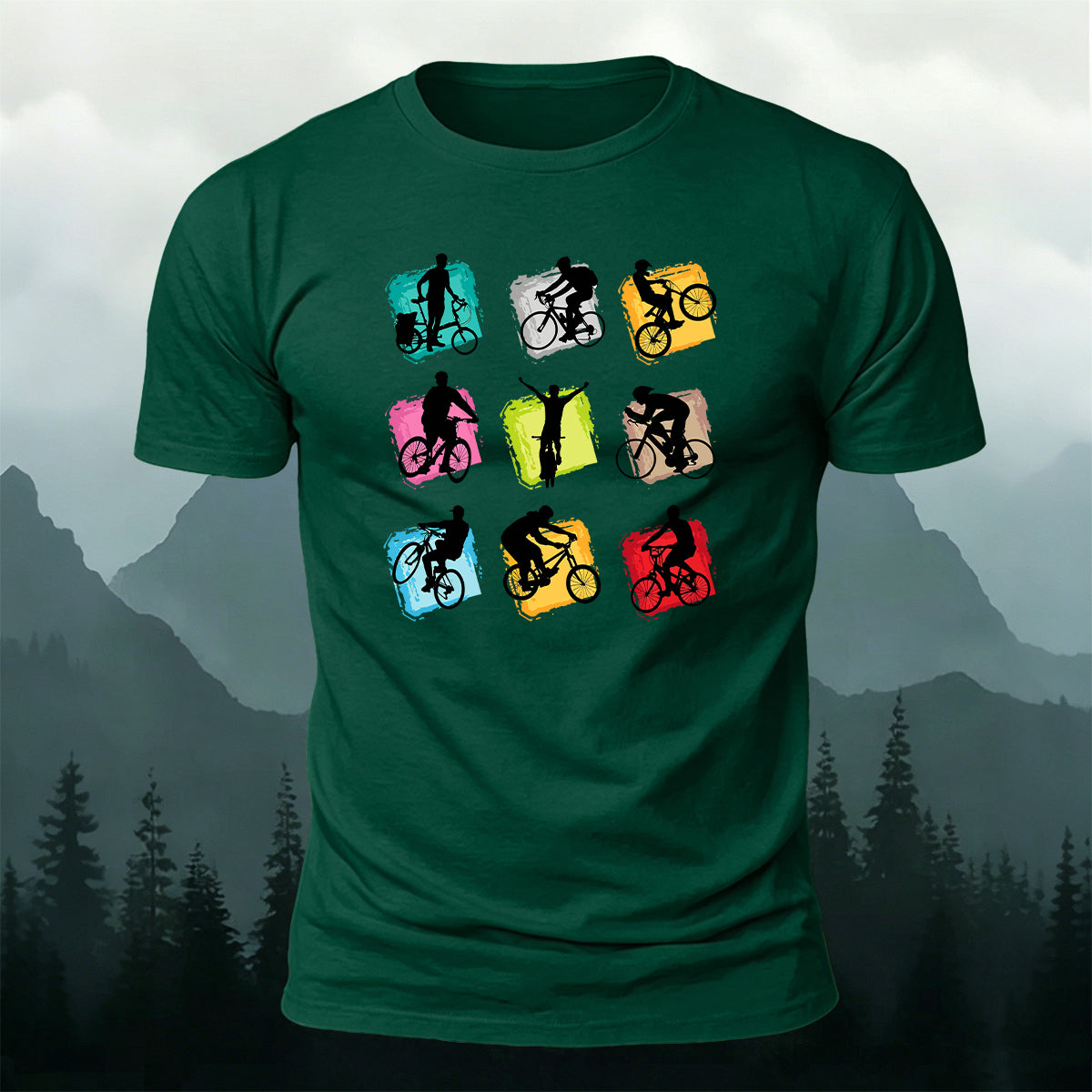 Colorful Nine-Grid Cycling Series Printed Cotton T-Shirt