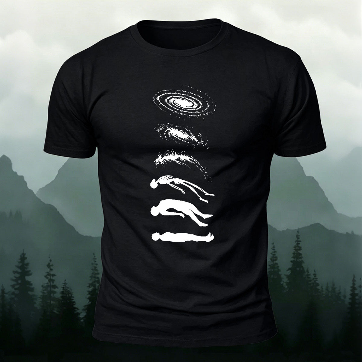 Artistic Pattern Mountain-style Casual Skin-friendly T-shirt Black