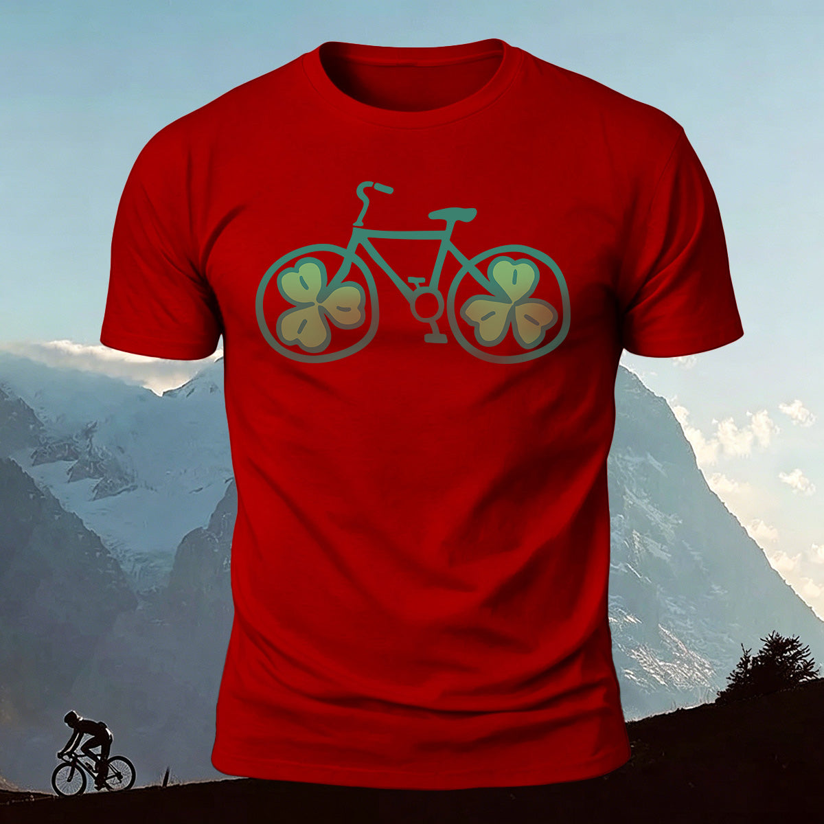 Clover-Printed Roller Bike 100% Cotton Casual T-Shirt