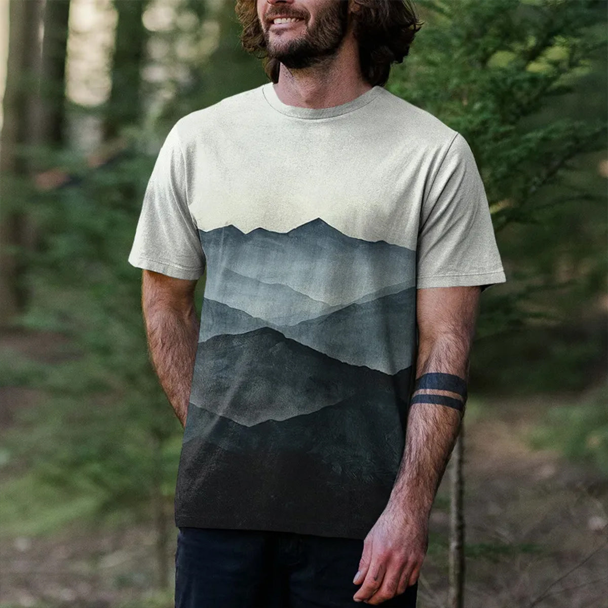 Retro Mountain Scenery Outdoor Casual T-Shirt