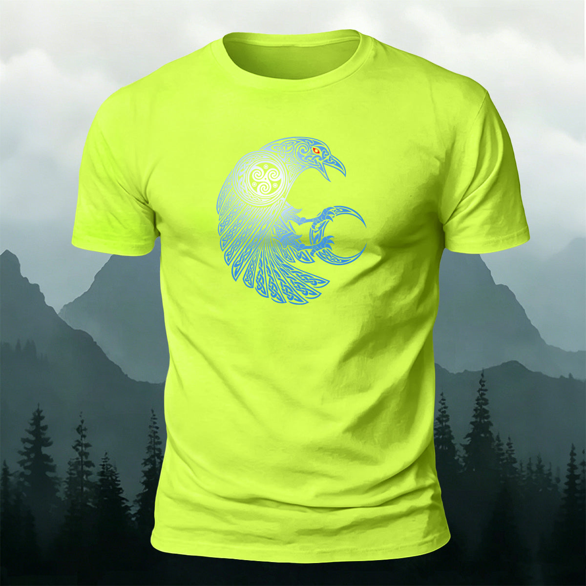 Red-Eyed Crow Print Soft-Touch Cotton T-Shirt