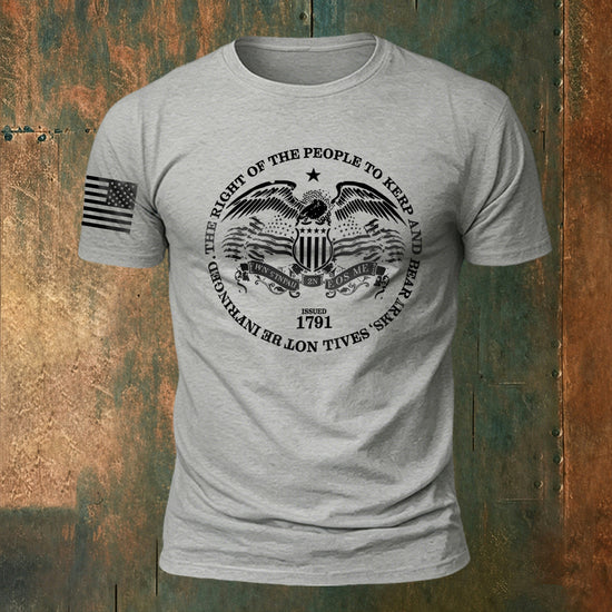 Memorial Print American-Style Casual Cotton T-Shirt Grey