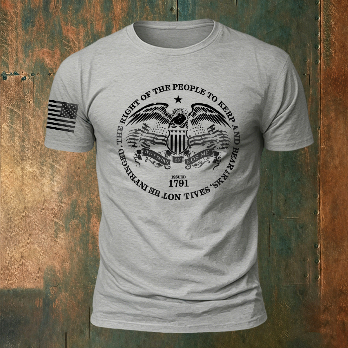 Memorial Print American-Style Casual Cotton T-Shirt Grey