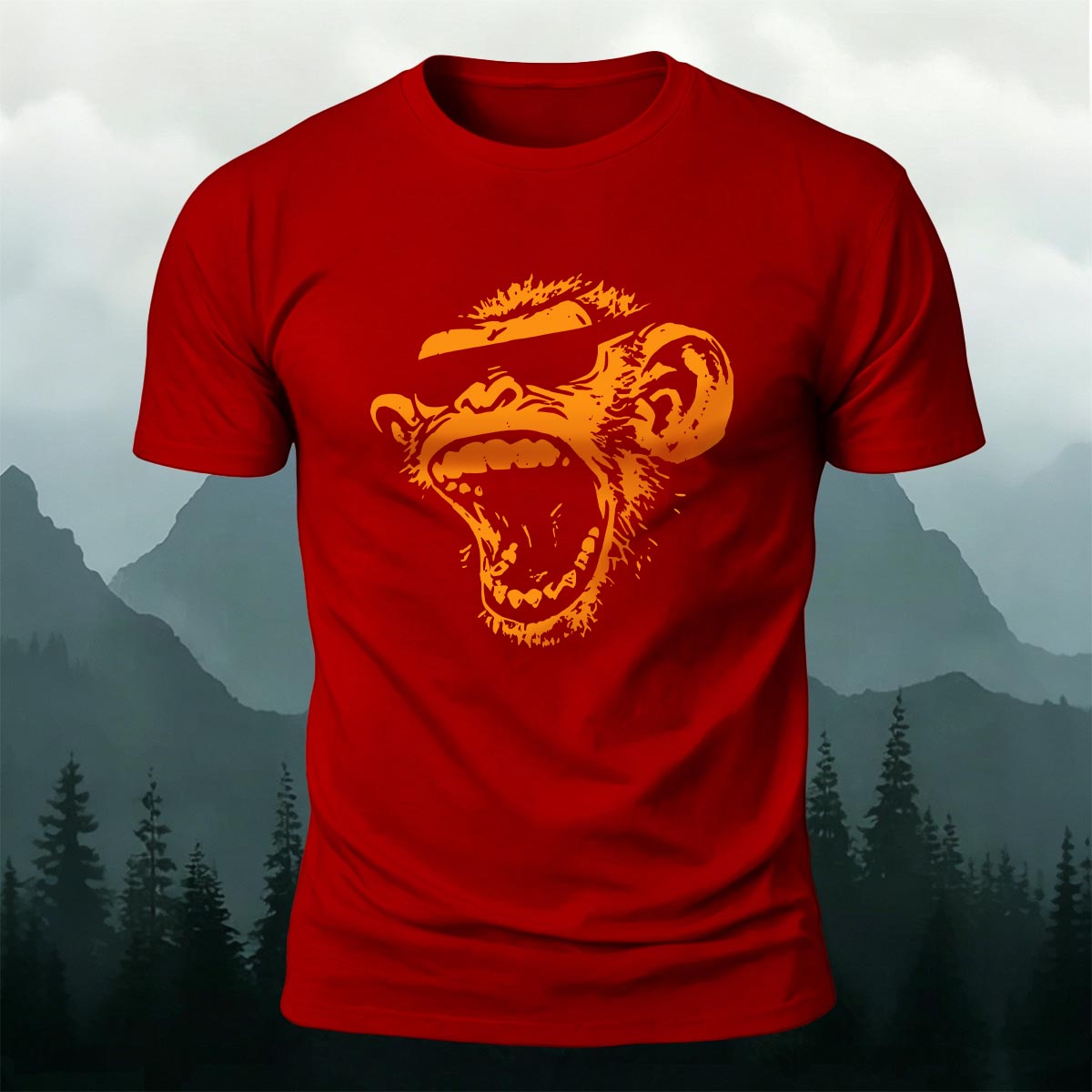 Simple Monkey Print Fashion Skin-Friendly T-Shirt Red