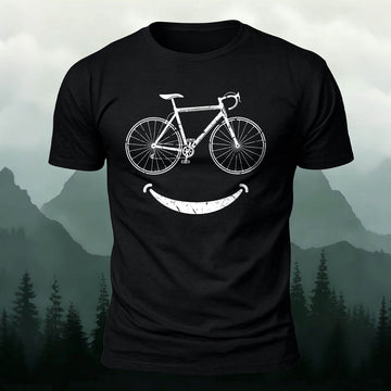 Fun Bicycle Smile Print Sports Casual Cotton T-Shirt Black