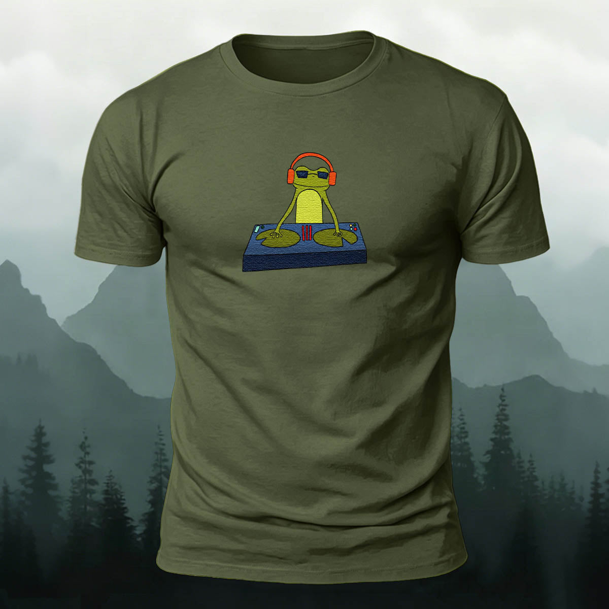 Frog DJ Print 100% Cotton Crew Neck T-Shirt