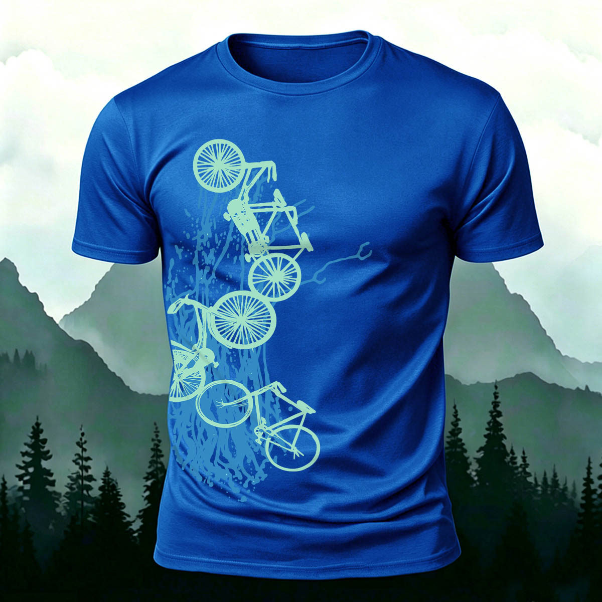 Artistic Bicycle Print Outdoor Casual Cotton T-Shirt