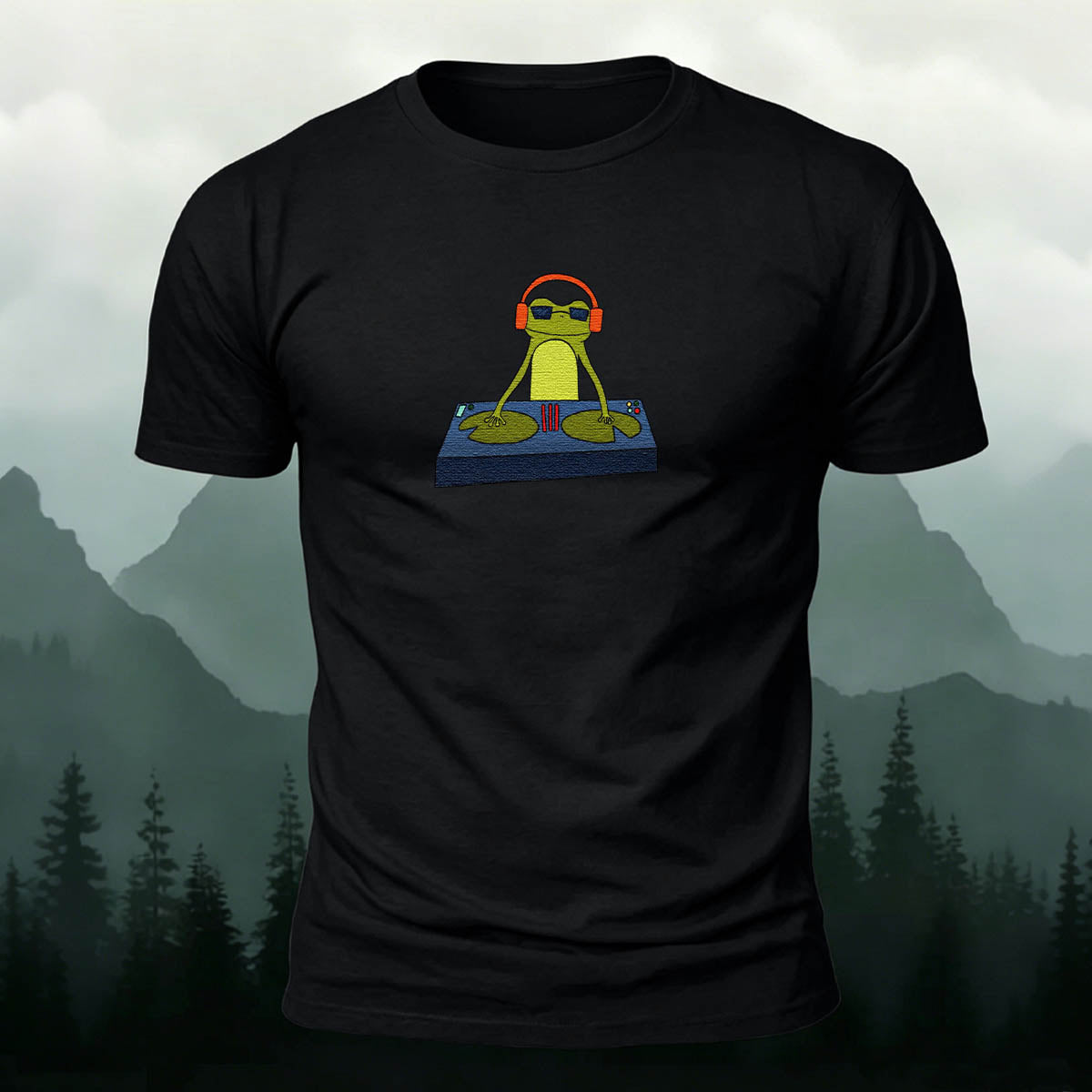 Frog DJ Print 100% Cotton Crew Neck T-Shirt