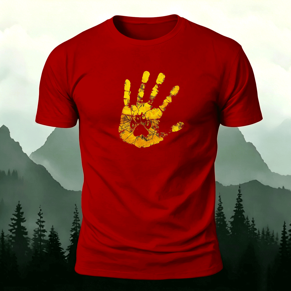 Palm Print Pattern Trend Skin-friendly T-Shirt Red