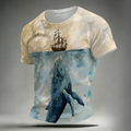 Whale Ocean Graphic Retro Colorblock Crew Neck Tee