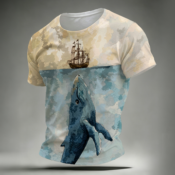 Whale Ocean Graphic Retro Crew Neck Tee