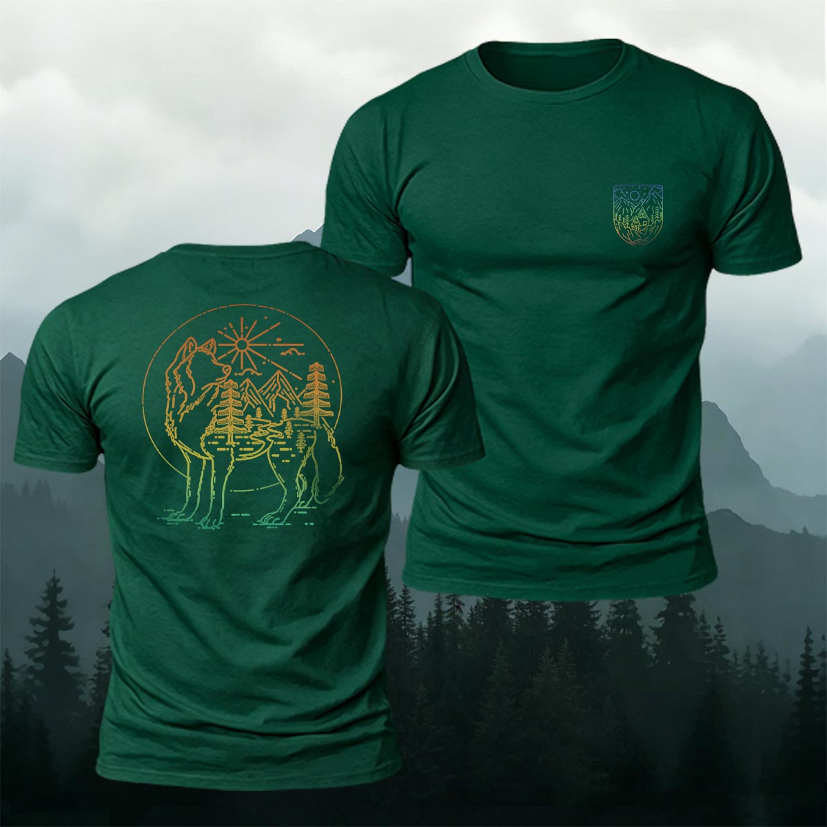 Wolf Forest Nature Art Premium Cotton T-Shirt