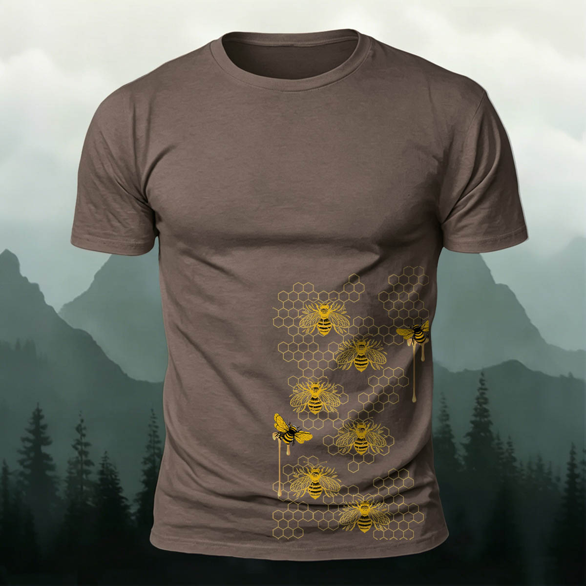 Bees Pattern Natural Casual Premium Cotton T-Shirt