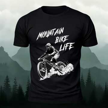 Mountain Biking Print Breathable Material T-Shirt Black