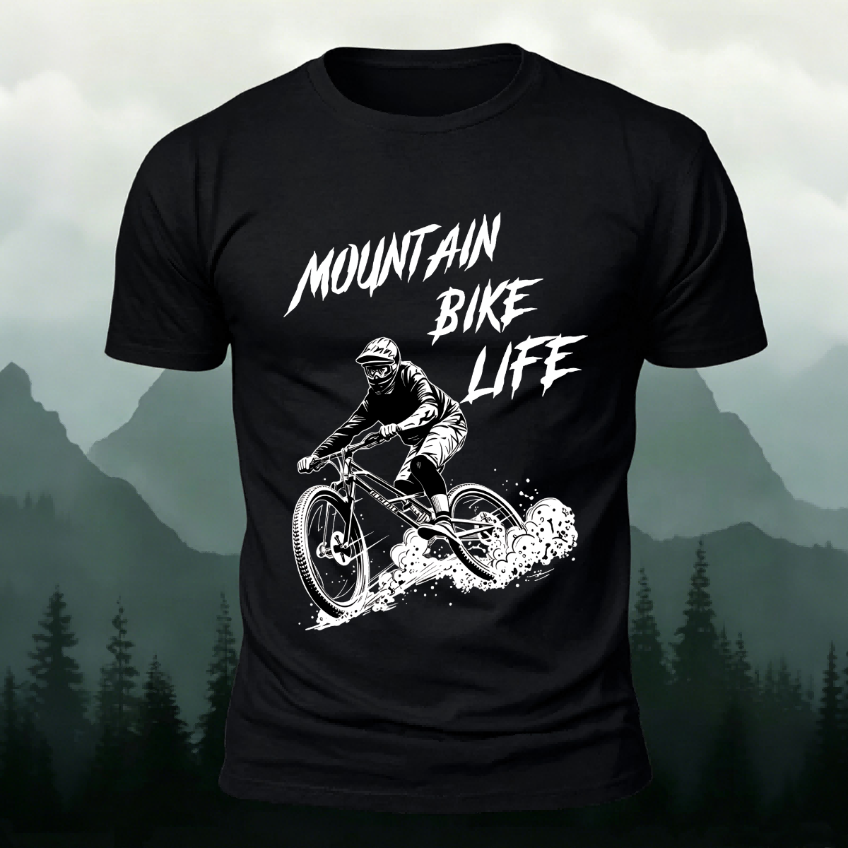 Mountain Biking Print Breathable Material T-Shirt Black