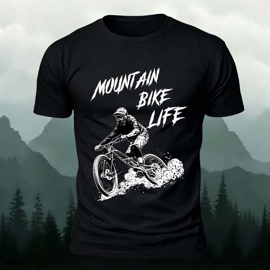Mountain Biking Print Breathable Material T-Shirt Black