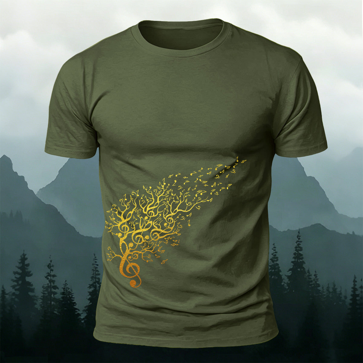 Flowing Musical Note Print Cotton Casual T-Shirt