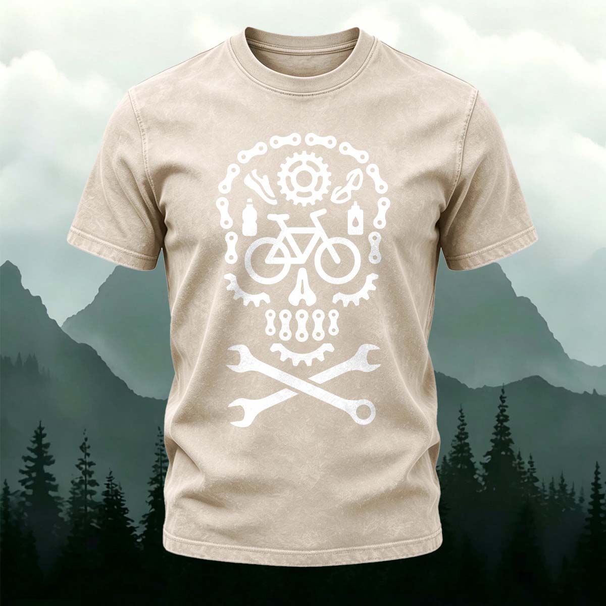 Cycling Fun Skull Casual Washed Cotton T-Shirt