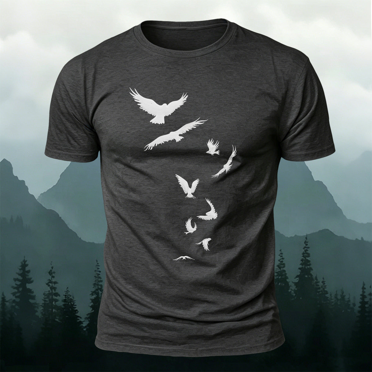 Artistic Image Printed Comfortable Skin-friendly Cotton T-Shirt Dark Grey